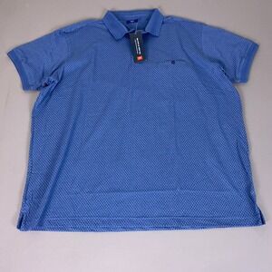 Cotton Traders Polo Shirt Men's 4XL SS‎ Luxury Lapis Blue Geometric New NWT